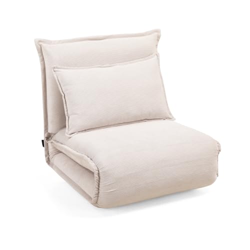 Meubletmoi Sessel, ausklappbar, 1-Sitzer, aus Cord, Beige, Ecru, mit abnehmbarer Rückenlehne und 1 Kissen – moderne Atmosphäre und Komfort – Gracie von Meubletmoi