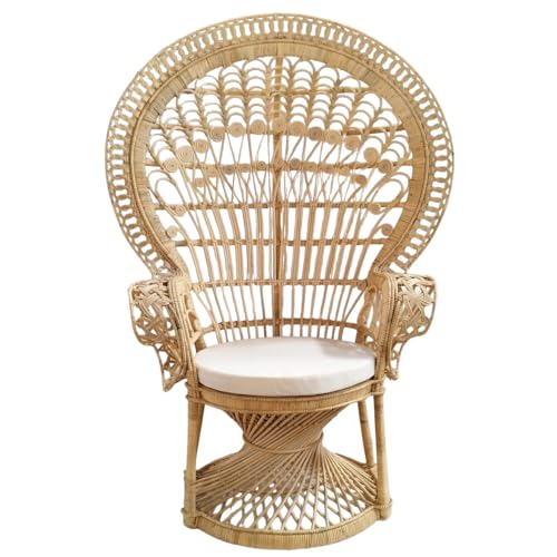 Meubletmoi Sessel Emmanuelle H. 147 cm Rattangeflecht mit Kissen weiß - Boho Chic Ambiente - Magnolia von Meubletmoi