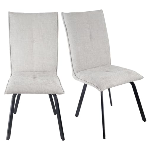 Meubletmoi Set mit 2 Essstühlen aus Stoff in Netzoptik, hellgrau, mit Metallbeinen, schwarz lackiert, modernes Design – Aria 2 von Meubletmoi