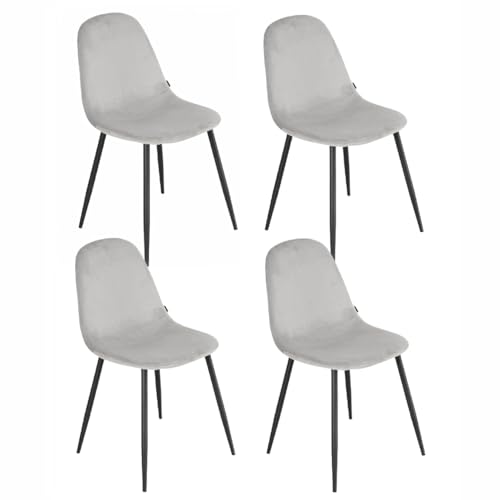 Meubletmoi Set mit 4 Essstühlen aus hellgrauem Veloursstoff, mit Metallbeinen, Lackierung in Schwarz – skandinavisches Design – BIBA 2 von Meubletmoi