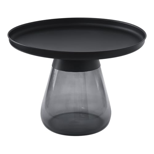 Meubletmoi Shuri Couchtisch/Beistelltisch, Höhe 42 cm, aus Hartglas, schwarz, mit Tischplatte aus schwarzem Metall, modernes und minimalistisches Design von Meubletmoi