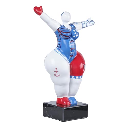 Meubletmoi Skulptur, Damen, Blau und Rot, 34 cm, Arme aufgehoben, Deko-Statue, modernes Design – Lady Sun Pirat von Meubletmoi