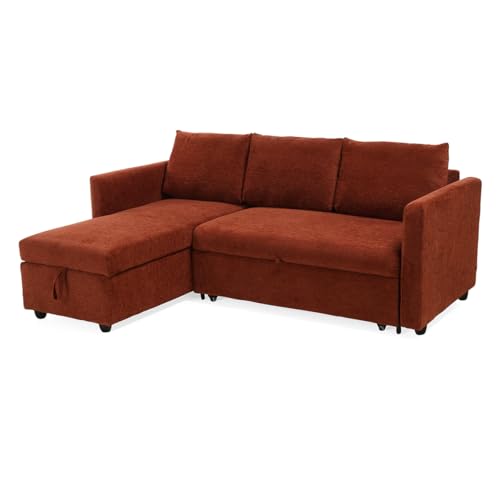 Meubletmoi Wilson Ecksofa, links, wendbar, 3-Sitzer, Länge: 210 cm, aus weichem Stoff, Terrakotta, rot, ausklappbar, mit Kissen und integrierter Truhe, moderner Komfort und Originalität Meubletmoi Wilson Ecksofa, links, wendbar, 3-Sitzer, Länge: 210 cm, aus weichem Stoff, Terrakotta, rot, ausklappbar, mit Kissen und integrierter Truhe, moderner Komfort und Originalität von Meubletmoi