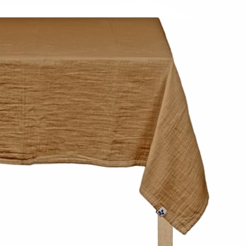 Rechteckige Tischdecke, 150 x 250 cm, Doppel-Baumwollgaze, kamelfarben, natürlich geprägt, mit Saum – Tischwäsche – Pepa von Meubletmoi
