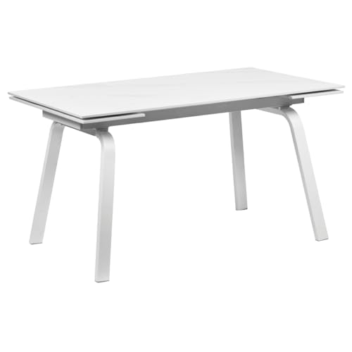 Toshiro Esstisch, ausziehbar, L. 140/200 cm, mit weißer Keramikplatte und Füßen aus Metall, mattweiß von Meubletmoi