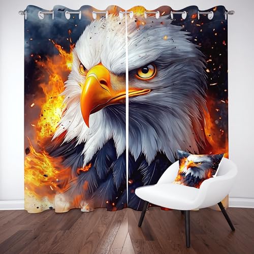 Meugesoi Adler Flamme Vorhang Blickdicht Abdunkelnd Ösenvorhang, Tierdruck Kinderzimmer Thermovorhang Kälteschutz Gardine Verdunklungsvorhänge 2er Set H 182 x B 117cm von Meugesoi