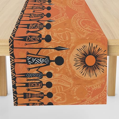 Meugesoi African Tribe Exotic Tischläufer 30x140 cm Afrika Ethnischer Tischdecke Abwaschbar Küche Esstisch Tisch Runner, Tischläufer für Esszimmer Party Urlaub Dekoration von Meugesoi