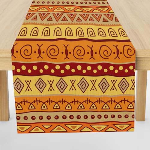 Meugesoi African Tribe Exotic Tischläufer Leinen Geometrie Dreieck Streifen Läufer Tisch Abwaschbar WaschbareRunner 30x180 cm für Küche Table Esstisch Couchtisch Party Tischdecke Dekoration von Meugesoi