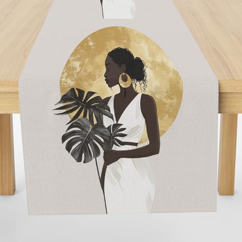 Meugesoi Afrikanische Dame Tischläufer 30x120 cm Moderne Kunst Tischdecke Abwaschbar Küche Esstisch Tisch Runner, Tischläufer für Esszimmer Party Urlaub Dekoration von Meugesoi