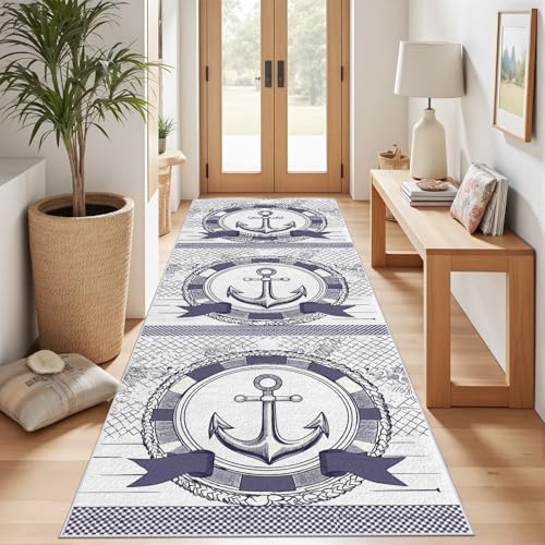 Meugesoi Anker Marine Teppich Läufer 60x150 cm Nautischer Thema Teppiche rutschfest Waschbar Bettumrandung Schlafzimmer, Teppichläufer für Küche, Flur, Eingangsbereich Meugesoi Anker Marine Teppich Läufer 60x150 cm Nautischer Thema Teppiche rutschfest Waschbar Bettumrandung Schlafzimmer, Teppichläufer für Küche, Flur, Eingangsbereich von Meugesoi