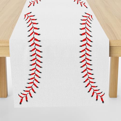 Meugesoi Baseball Tischläufer Abwaschbar Tischtuch 40x140 cm Moderne Ball Sport Thema Tischdecke Leinen Runner für Küche Table Couchtisch Drinnen Urlaub Party Geburtstag Hochzeit Dekor von Meugesoi