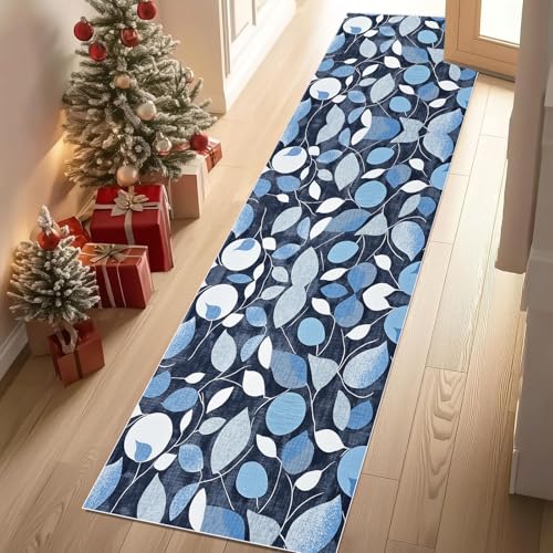 Meugesoi Blau Blätter Teppich Läufer rutschfest Waschbar 80x200 cm, Natur Pflanzen Flurteppich Küchenteppich Teppichläufer für Bettvorleger Wohnraum Flur Waschküche Meugesoi Blau Blätter Teppich Läufer rutschfest Waschbar 80x200 cm, Natur Pflanzen Flurteppich Küchenteppich Teppichläufer für Bettvorleger Wohnraum Flur Waschküche von Meugesoi