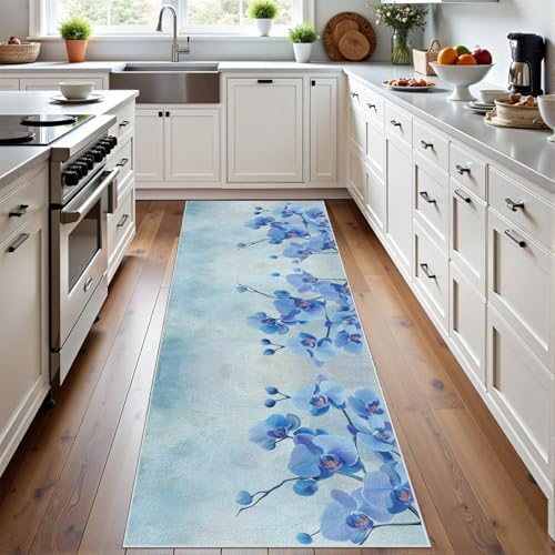 Meugesoi Blau Orchidee Zweige Teppich Läufer 60x150 cm Orientalisch Aquarell Blumen Teppiche rutschfest Waschbar Bettumrandung Schlafzimmer, Teppichläufer für Küche, Flur, Eingangsbereich Meugesoi Blau Orchidee Zweige Teppich Läufer 60x150 cm Orientalisch Aquarell Blumen Teppiche rutschfest Waschbar Bettumrandung Schlafzimmer, Teppichläufer für Küche, Flur, Eingangsbereich von Meugesoi