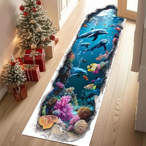 Meugesoi Delfine Fisch Koralle Teppich Flur Läufer 60 X 240 cm Ozean Unterwasserwelt Teppichläufer Küchenläufer Teppiche rutschfest Waschbar für Bettvorleger Flur Küche Waschküche Meugesoi Delfine Fisch Koralle Teppich Flur Läufer 60 X 240 cm Ozean Unterwasserwelt Teppichläufer Küchenläufer Teppiche rutschfest Waschbar für Bettvorleger Flur Küche Waschküche von Meugesoi