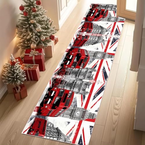 Meugesoi Doppeldecker-Bus Teppich Läufer rutschfest Waschbar 80x300 cm, London Big Ben Flurteppich Küchenteppich Teppichläufer für Bettvorleger Wohnraum Flur Waschküche Meugesoi Doppeldecker-Bus Teppich Läufer rutschfest Waschbar 80x300 cm, London Big Ben Flurteppich Küchenteppich Teppichläufer für Bettvorleger Wohnraum Flur Waschküche von Meugesoi