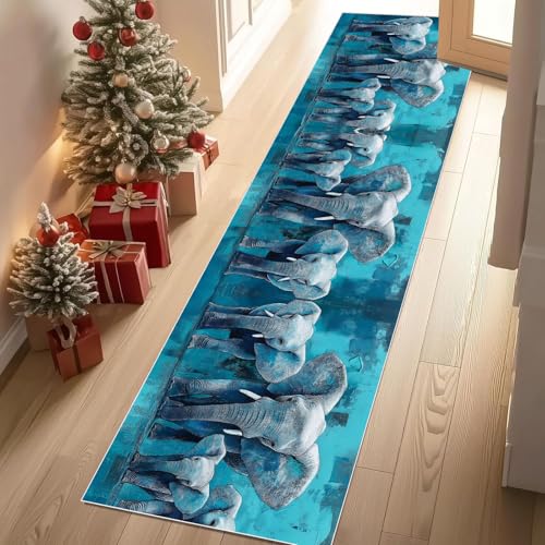 Meugesoi Elefant Teppich Läufer rutschfest Waschbar 80x300 cm, Tierwelt Flurteppich Küchenteppich Teppichläufer für Bettvorleger Wohnraum Flur Waschküche Meugesoi Elefant Teppich Läufer rutschfest Waschbar 80x300 cm, Tierwelt Flurteppich Küchenteppich Teppichläufer für Bettvorleger Wohnraum Flur Waschküche von Meugesoi