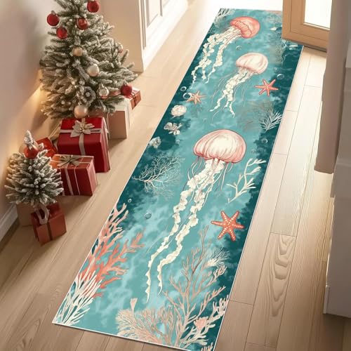 Meugesoi Fantasy Meer Qualle Teppich Läufer rutschfest Waschbar 80x300 cm, Koralle Seestern Meereslebewesen Flurteppich Küchenteppich Teppichläufer für Bettvorleger Wohnraum Flur Waschküche Meugesoi Fantasy Meer Qualle Teppich Läufer rutschfest Waschbar 80x300 cm, Koralle Seestern Meereslebewesen Flurteppich Küchenteppich Teppichläufer für Bettvorleger Wohnraum Flur Waschküche von Meugesoi