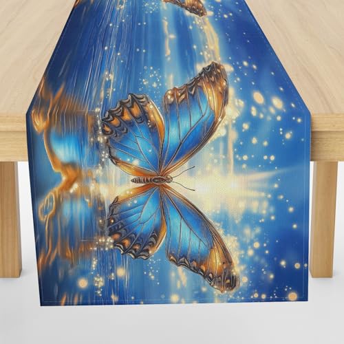 Meugesoi Fantasy Schmetterling Tischläufer Abwaschbar Tierdruck Tischdecke Esstisch Deko Runner 40x300 cm Für Küche Table Couchtisch Geburtstag Party Hochzeit Tischdeko von Meugesoi