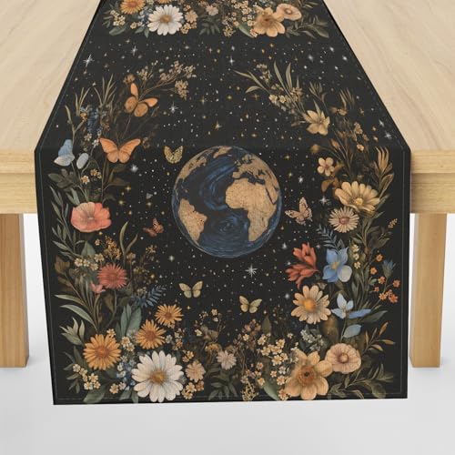 Meugesoi Fantasy Universum Blumen Tischläufer Leinen Romantisch Sternenhimmel Blumenmuster Läufer Tisch Abwaschbar WaschbareRunner 30x240 cm für Küche Table Esstisch Couchtisch Party Dekoration Meugesoi Fantasy Universum Blumen Tischläufer Leinen Romantisch Sternenhimmel Blumenmuster Läufer Tisch Abwaschbar WaschbareRunner 30x240 cm für Küche Table Esstisch Couchtisch Party Dekoration von Meugesoi