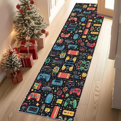 Meugesoi Gamer Gamepad Teppich Läufer rutschfest Waschbar Game Controller Flurteppich Küchenteppich 80x240 cm, Teppichläufer für Bettvorleger Wohnraum Flur Waschküche von Meugesoi