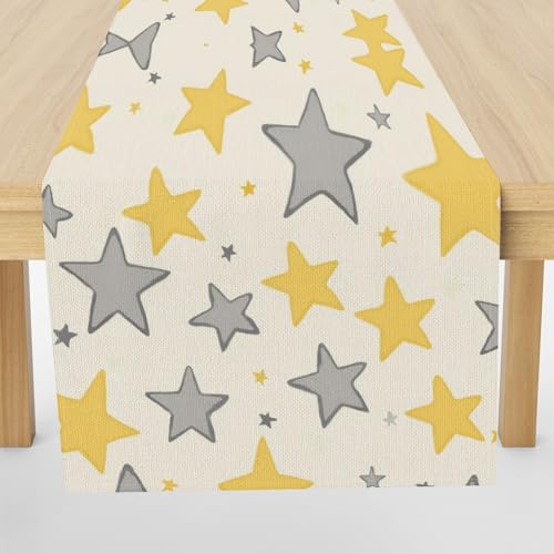 Meugesoi Gelb Stern Tischläufer Abwaschbar Geometrie Quadrat Tischdecke Esstisch Deko Runner 40x300 cm Für Küche Table Couchtisch Geburtstag Party Hochzeit Tischdeko von Meugesoi