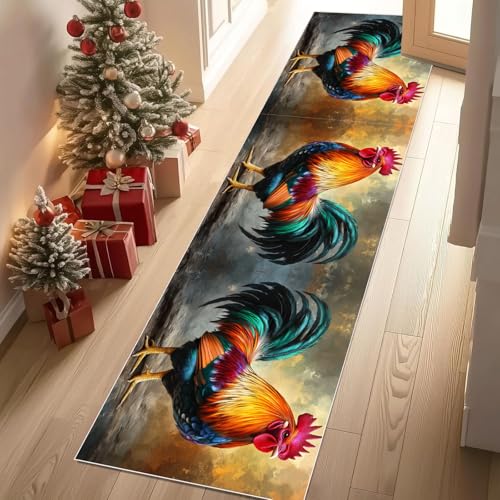 Meugesoi Hahn Huhn Teppichläufer rutschfest Waschbar 60x210 cm, Rustikal Bauernhof Tier Küchenteppich Flurteppich Teppich Läufer für Flur, Eingangsbereich, Küche, Wohnzimmer Meugesoi Hahn Huhn Teppichläufer rutschfest Waschbar 60x210 cm, Rustikal Bauernhof Tier Küchenteppich Flurteppich Teppich Läufer für Flur, Eingangsbereich, Küche, Wohnzimmer von Meugesoi