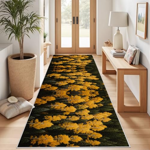 Meugesoi Herbstwald Birkenwald Teppich Läufer rutschfest Waschbar Natur Scenery Flurteppich Küchenteppich 80x240 cm, Teppichläufer für Bettvorleger Wohnraum Flur Waschküche von Meugesoi