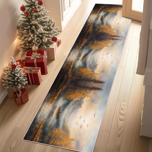 Meugesoi Herbstwald Landschaft Teppich Läufer rutschfest Waschbar 80x300 cm, Wald Seen Gebirge Flurteppich Küchenteppich Teppichläufer für Bettvorleger Wohnraum Flur Waschküche Meugesoi Herbstwald Landschaft Teppich Läufer rutschfest Waschbar 80x300 cm, Wald Seen Gebirge Flurteppich Küchenteppich Teppichläufer für Bettvorleger Wohnraum Flur Waschküche von Meugesoi