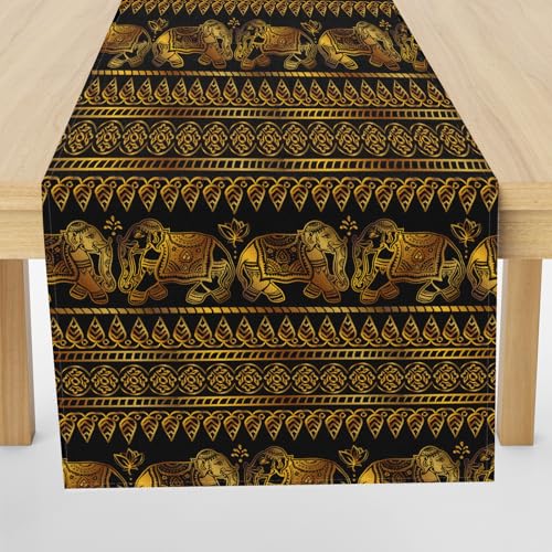 Meugesoi Indisch Elefant Tischläufer Abwaschbar Vintage Boho Geometrisch Tischdecke Esstisch Deko Runner 40x240 cm Für Küche Table Couchtisch Geburtstag Party Hochzeit Tischdeko von Meugesoi