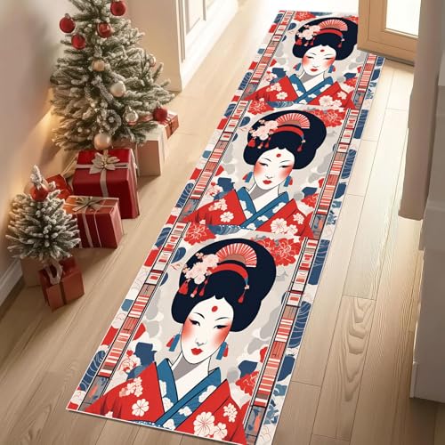 Meugesoi Japanische Geisha Teppich Läufer 60x120 cm Traditionell Kimono Carpet rutschfest Waschbar Bettumrandung Schlafzimmer, Teppichläufer für Küche, Flur, Eingangsbereich Meugesoi Japanische Geisha Teppich Läufer 60x120 cm Traditionell Kimono Carpet rutschfest Waschbar Bettumrandung Schlafzimmer, Teppichläufer für Küche, Flur, Eingangsbereich von Meugesoi