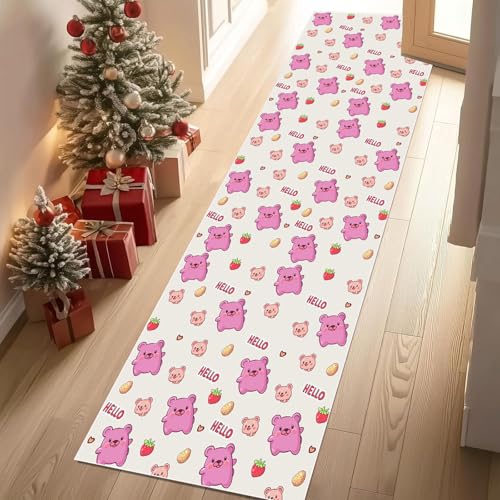 Meugesoi Karikatur Bär Erdbeere Teppich Läufer rutschfest Waschbar Kawaii Tier Flurteppich Küchenteppich 80x240 cm, Teppichläufer für Bettvorleger Wohnraum Flur Waschküche Meugesoi Karikatur Bär Erdbeere Teppich Läufer rutschfest Waschbar Kawaii Tier Flurteppich Küchenteppich 80x240 cm, Teppichläufer für Bettvorleger Wohnraum Flur Waschküche von Meugesoi