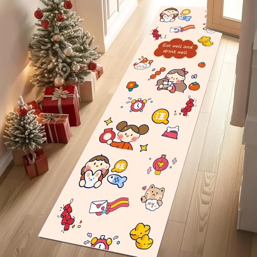 Meugesoi Karikatur Thema Teppich Läufer 60x150 cm Niedlich Mädchen Teppiche rutschfest Waschbar Bettumrandung Schlafzimmer, Teppichläufer für Küche, Flur, Eingangsbereich von Meugesoi