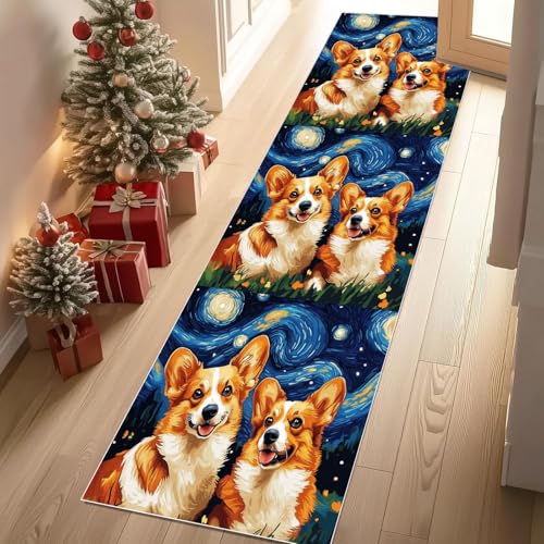 Meugesoi Kawaii Corgi Hund Teppich Läufer 60x120 cm Ölgemälde Sternenhimmel Carpet rutschfest Waschbar Bettumrandung Schlafzimmer, Teppichläufer für Küche, Flur, Eingangsbereich Meugesoi Kawaii Corgi Hund Teppich Läufer 60x120 cm Ölgemälde Sternenhimmel Carpet rutschfest Waschbar Bettumrandung Schlafzimmer, Teppichläufer für Küche, Flur, Eingangsbereich von Meugesoi