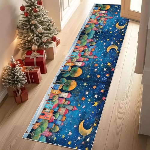 Meugesoi Märchenstadt Teppich Läufer rutschfest Waschbar 80x300 cm, Fantasy Sternenhimmel Flurteppich Küchenteppich Teppichläufer für Bettvorleger Wohnraum Flur Waschküche Meugesoi Märchenstadt Teppich Läufer rutschfest Waschbar 80x300 cm, Fantasy Sternenhimmel Flurteppich Küchenteppich Teppichläufer für Bettvorleger Wohnraum Flur Waschküche von Meugesoi