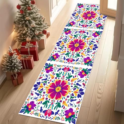 Meugesoi Mexikanische Volksblumen Teppich Läufer 60x120 cm Boho Blumenmuster Carpet rutschfest Waschbar Bettumrandung Schlafzimmer, Teppichläufer für Küche, Flur, Eingangsbereich Meugesoi Mexikanische Volksblumen Teppich Läufer 60x120 cm Boho Blumenmuster Carpet rutschfest Waschbar Bettumrandung Schlafzimmer, Teppichläufer für Küche, Flur, Eingangsbereich von Meugesoi