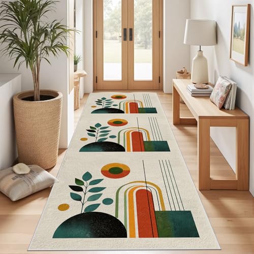 Meugesoi Mid Century Minimalistisch Teppich Läufer rutschfest Waschbar 80x300 cm, Boho Geometrie Botanisch Flurteppich Küchenteppich Teppichläufer für Bettvorleger Wohnraum Flur Waschküche Meugesoi Mid Century Minimalistisch Teppich Läufer rutschfest Waschbar 80x300 cm, Boho Geometrie Botanisch Flurteppich Küchenteppich Teppichläufer für Bettvorleger Wohnraum Flur Waschküche von Meugesoi