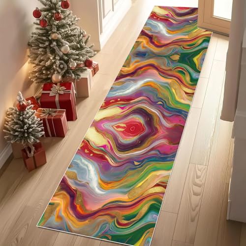 Meugesoi Modern Abstract Fluid Art Teppich Läufer rutschfest Waschbar 80x300 cm, Regenbogen Wellenmuster Flurteppich Küchenteppich Teppichläufer für Bettvorleger Wohnraum Flur Waschküche Meugesoi Modern Abstract Fluid Art Teppich Läufer rutschfest Waschbar 80x300 cm, Regenbogen Wellenmuster Flurteppich Küchenteppich Teppichläufer für Bettvorleger Wohnraum Flur Waschküche von Meugesoi
