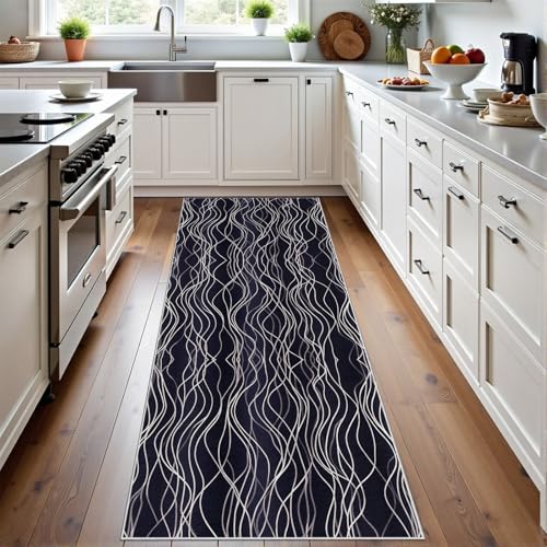 Meugesoi Modern Abstrakt Design Teppich Läufer rutschfest Waschbar 80x300 cm, WellenLinien Minimalistisch Flurteppich Küchenteppich Teppichläufer für Bettvorleger Wohnraum Flur Waschküche Meugesoi Modern Abstrakt Design Teppich Läufer rutschfest Waschbar 80x300 cm, WellenLinien Minimalistisch Flurteppich Küchenteppich Teppichläufer für Bettvorleger Wohnraum Flur Waschküche von Meugesoi