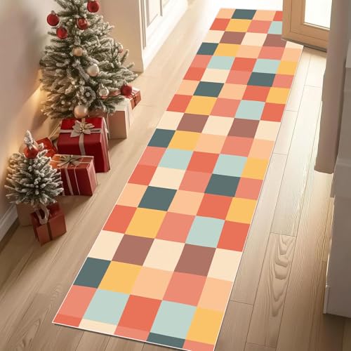 Meugesoi Modern Kariert Teppich Flur Läufer 60 X 240 cm Vintage Bunt Geometrie Teppichläufer Küchenläufer Teppiche rutschfest Waschbar für Bettvorleger Flur Küche Waschküche Meugesoi Modern Kariert Teppich Flur Läufer 60 X 240 cm Vintage Bunt Geometrie Teppichläufer Küchenläufer Teppiche rutschfest Waschbar für Bettvorleger Flur Küche Waschküche von Meugesoi