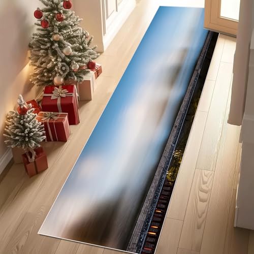 Meugesoi Moderne Designs Teppich Läufer 60x150 cm Blau Himmel Bahngleis Teppiche rutschfest Waschbar Bettumrandung Schlafzimmer, Teppichläufer für Küche, Flur, Eingangsbereich Meugesoi Moderne Designs Teppich Läufer 60x150 cm Blau Himmel Bahngleis Teppiche rutschfest Waschbar Bettumrandung Schlafzimmer, Teppichläufer für Küche, Flur, Eingangsbereich von Meugesoi