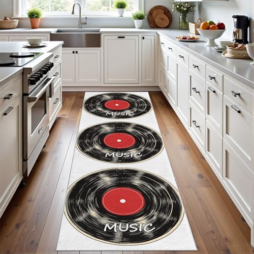 Meugesoi Musik Thema Teppich Läufer 60x150 cm Vinyl-Schallplatten Teppiche rutschfest Waschbar Bettumrandung Schlafzimmer, Teppichläufer für Küche, Flur, Eingangsbereich Meugesoi Musik Thema Teppich Läufer 60x150 cm Vinyl-Schallplatten Teppiche rutschfest Waschbar Bettumrandung Schlafzimmer, Teppichläufer für Küche, Flur, Eingangsbereich von Meugesoi