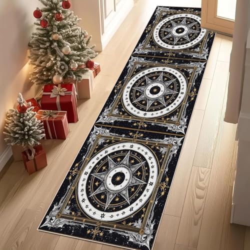 Meugesoi Mysteriöser Konstellation Sternenhimmel Teppich Flur Läufer Astrologie Tarot Teppichläufer Küchenläufer Carpet rutschfest Waschbar für Bettvorleger Flur Küche Waschküche 80 X 180 cm von Meugesoi