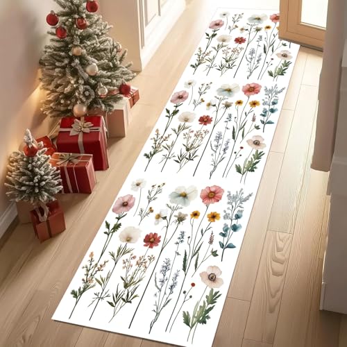 Meugesoi Natur Blumen Teppich Läufer rutschfest Waschbar Frühling Pastoral Pflanzen Flurteppich Küchenteppich 80x240 cm, Teppichläufer für Bettvorleger Wohnraum Flur Waschküche Meugesoi Natur Blumen Teppich Läufer rutschfest Waschbar Frühling Pastoral Pflanzen Flurteppich Küchenteppich 80x240 cm, Teppichläufer für Bettvorleger Wohnraum Flur Waschküche von Meugesoi