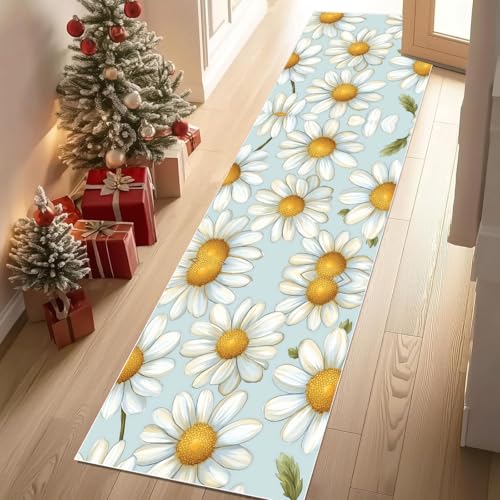 Meugesoi Natur Gänseblümchen Teppich Läufer rutschfest Waschbar 80x300 cm, Pastoral Blumen Pflanz Flurteppich Küchenteppich Teppichläufer für Bettvorleger Wohnraum Flur Waschküche Meugesoi Natur Gänseblümchen Teppich Läufer rutschfest Waschbar 80x300 cm, Pastoral Blumen Pflanz Flurteppich Küchenteppich Teppichläufer für Bettvorleger Wohnraum Flur Waschküche von Meugesoi