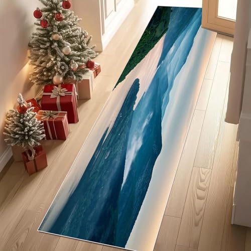 Meugesoi Natur Scenery Teppich Flur Läufer Fluss Berg Landschaft Teppichläufer Küchenläufer Carpet rutschfest Waschbar für Bettvorleger Flur Küche Waschküche 80 X 180 cm von Meugesoi