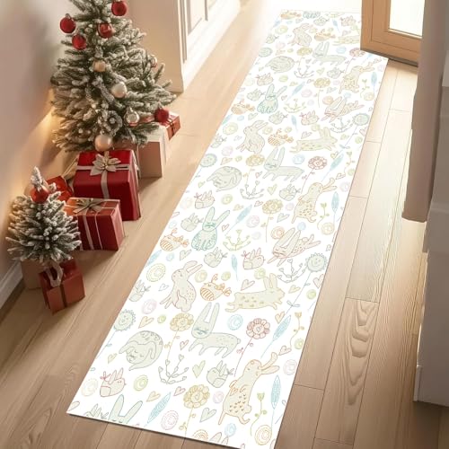Meugesoi Niedlich Illustration Teppich Flur Läufer Kaninchen Blumen Teppichläufer Küchenläufer 80 X 250 cm Carpet rutschfest Waschbar für Bettvorleger Flur Küche Waschküche Meugesoi Niedlich Illustration Teppich Flur Läufer Kaninchen Blumen Teppichläufer Küchenläufer 80 X 250 cm Carpet rutschfest Waschbar für Bettvorleger Flur Küche Waschküche von Meugesoi