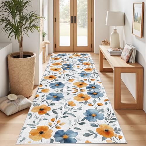 Meugesoi Pastoral Blumen Teppich Läufer rutschfest Waschbar 80x300 cm, Aquarell Blumenmuster Flurteppich Küchenteppich Teppichläufer für Bettvorleger Wohnraum Flur Waschküche Meugesoi Pastoral Blumen Teppich Läufer rutschfest Waschbar 80x300 cm, Aquarell Blumenmuster Flurteppich Küchenteppich Teppichläufer für Bettvorleger Wohnraum Flur Waschküche von Meugesoi