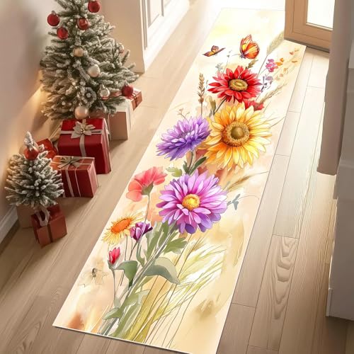 Meugesoi Pastoral Blumen Teppich Läufer rutschfest Waschbar 80x300 cm, Gänseblümchen Schmetterling Flurteppich Küchenteppich Teppichläufer für Bettvorleger Wohnraum Flur Waschküche Meugesoi Pastoral Blumen Teppich Läufer rutschfest Waschbar 80x300 cm, Gänseblümchen Schmetterling Flurteppich Küchenteppich Teppichläufer für Bettvorleger Wohnraum Flur Waschküche von Meugesoi