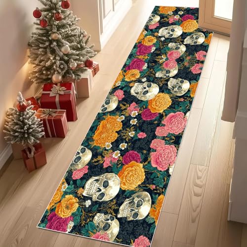 Meugesoi Pfingstrose Schädel Teppich Läufer rutschfest Waschbar 80x300 cm, Gotisch Totenkopf Blumen Flurteppich Küchenteppich Teppichläufer für Bettvorleger Wohnraum Flur Waschküche Meugesoi Pfingstrose Schädel Teppich Läufer rutschfest Waschbar 80x300 cm, Gotisch Totenkopf Blumen Flurteppich Küchenteppich Teppichläufer für Bettvorleger Wohnraum Flur Waschküche von Meugesoi