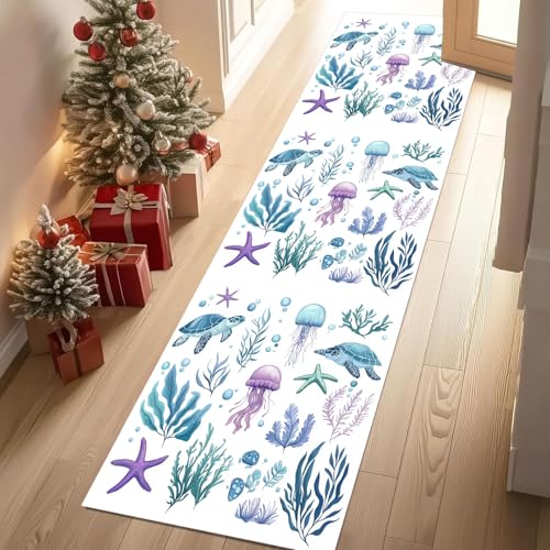 Meugesoi Qualle Meeresschildkröte Algen Teppich Läufer 60x120 cm Meereslebewesen Carpet rutschfest Waschbar Bettumrandung Schlafzimmer, Teppichläufer für Küche, Flur, Eingangsbereich Meugesoi Qualle Meeresschildkröte Algen Teppich Läufer 60x120 cm Meereslebewesen Carpet rutschfest Waschbar Bettumrandung Schlafzimmer, Teppichläufer für Küche, Flur, Eingangsbereich von Meugesoi
